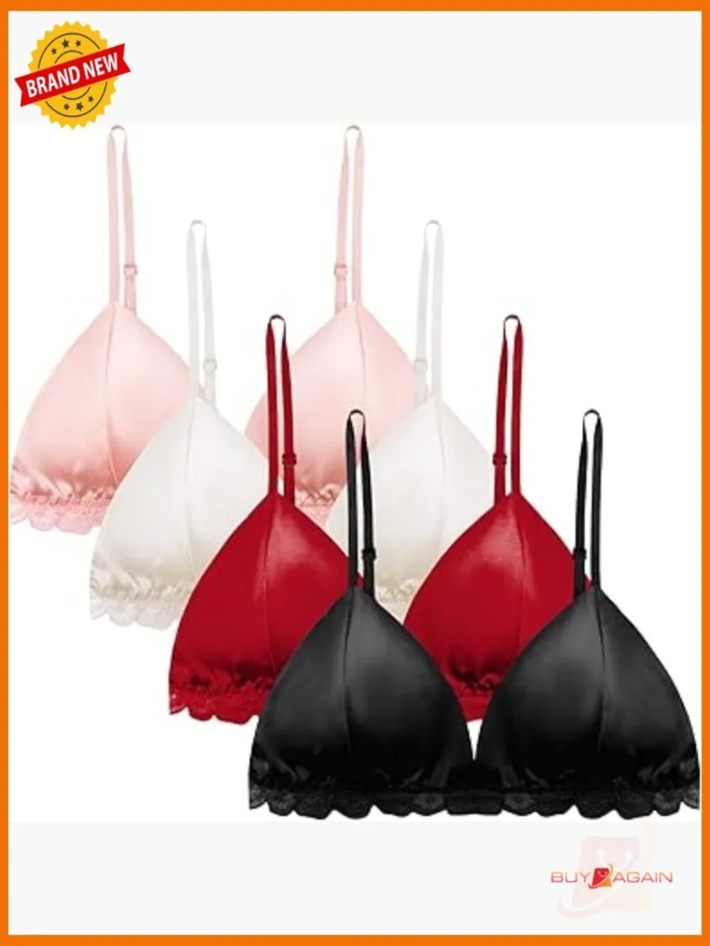 Silk Lace Bralette 4-Pack Wirefree Light Support Removable Pads